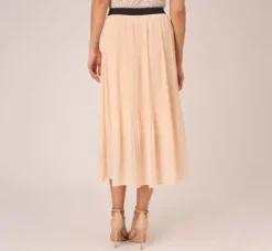 Adrianna Papell Pants & Skirts*Dot Print Pleated Midi Skirt In Champagne Ivory Seed Dot