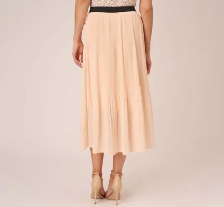 Adrianna Papell Pants & Skirts*Dot Print Pleated Midi Skirt In Champagne Ivory Seed Dot