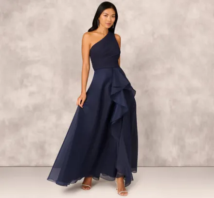Adrianna Papell Wedding Guest Dresses|Formal Dresses*Draped Organza One Shoulder Ballgown In