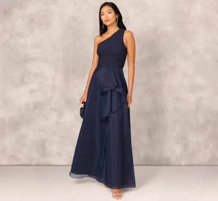 Adrianna Papell Wedding Guest Dresses|Formal Dresses*Draped Organza One Shoulder Ballgown In