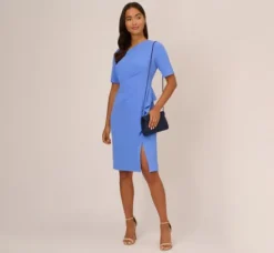 Adrianna Papell Wedding Guest Dresses|Day Dresses*Draped Ruffle Crepe Dress With Short Sleeves In Precious Peri