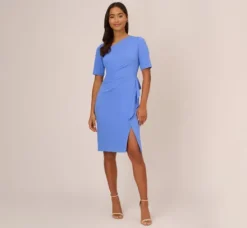 Adrianna Papell Wedding Guest Dresses|Day Dresses*Draped Ruffle Crepe Dress With Short Sleeves In Precious Peri
