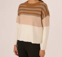 Adrianna Papell Tops & Blouses|Sweaters*Drop Shoulder Boat Neck Color Blocked Sweater In Camel Ht Oatmeal Block Multi