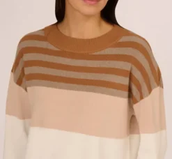 Adrianna Papell Tops & Blouses|Sweaters*Drop Shoulder Boat Neck Color Blocked Sweater In Camel Ht Oatmeal Block Multi