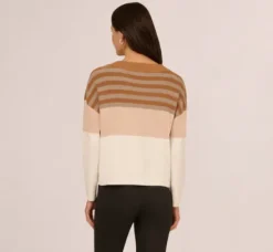 Adrianna Papell Tops & Blouses|Sweaters*Drop Shoulder Boat Neck Color Blocked Sweater In Camel Ht Oatmeal Block Multi