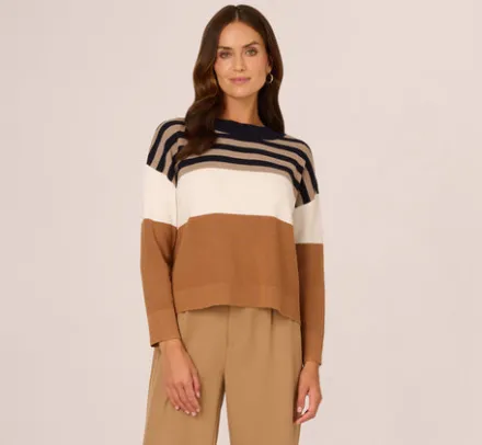 Adrianna Papell Tops & Blouses|Sweaters*Drop Shoulder Boat Neck Color Blocked Sweater In Bluemoon Htdkoatmealblockmulti