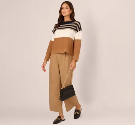Adrianna Papell Tops & Blouses|Sweaters*Drop Shoulder Boat Neck Color Blocked Sweater In Bluemoon Htdkoatmealblockmulti