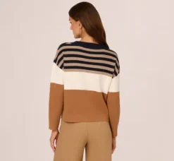 Adrianna Papell Tops & Blouses|Sweaters*Drop Shoulder Boat Neck Color Blocked Sweater In Bluemoon Htdkoatmealblockmulti