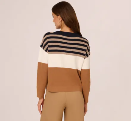 Adrianna Papell Tops & Blouses|Sweaters*Drop Shoulder Boat Neck Color Blocked Sweater In Bluemoon Htdkoatmealblockmulti