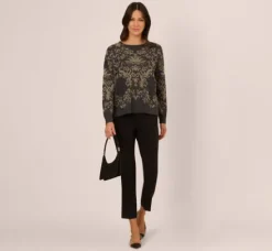 Adrianna Papell Tops & Blouses|Sweaters*Drop Shoulder Metallic Knit Sweater In Slate Grey Gold