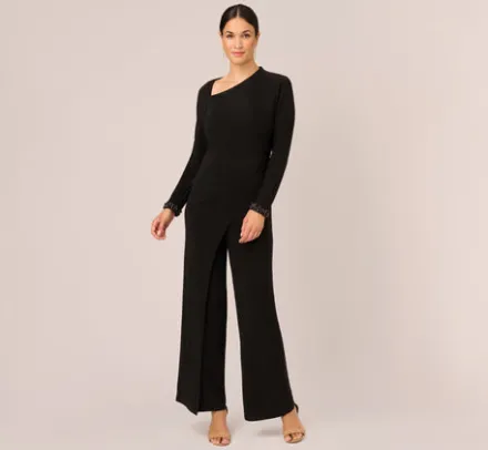 Adrianna Papell Jumpsuits*Embellished Jersey Jumpsuit With Asymmetric Neck In
