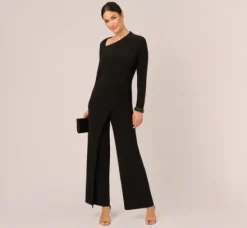 Adrianna Papell Jumpsuits*Embellished Jersey Jumpsuit With Asymmetric Neck In