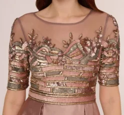 Adrianna Papell Wedding Guest Dresses|Formal Dresses*Embellished Taffeta Gown With Sheer Elbow Length Sleeves In