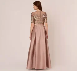 Adrianna Papell Wedding Guest Dresses|Formal Dresses*Embellished Taffeta Gown With Sheer Elbow Length Sleeves In
