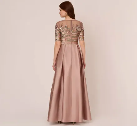 Adrianna Papell Wedding Guest Dresses|Formal Dresses*Embellished Taffeta Gown With Sheer Elbow Length Sleeves In