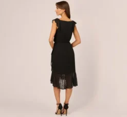 Adrianna Papell Wedding Guest Dresses|Ap Exclusives*Eyelet Faux Wrap Midi Dress With Ruffle Details In
