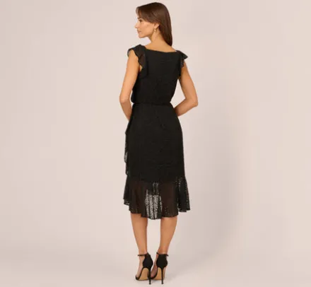 Adrianna Papell Wedding Guest Dresses|Ap Exclusives*Eyelet Faux Wrap Midi Dress With Ruffle Details In