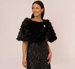 Adrianna Papell Shawls & Wraps*Faux Fur Wrap With Stone Brooch In