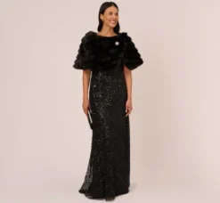Adrianna Papell Shawls & Wraps*Faux Fur Wrap With Stone Brooch In