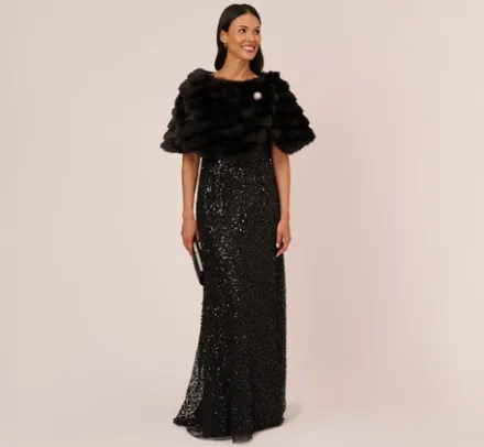Adrianna Papell Shawls & Wraps*Faux Fur Wrap With Stone Brooch In