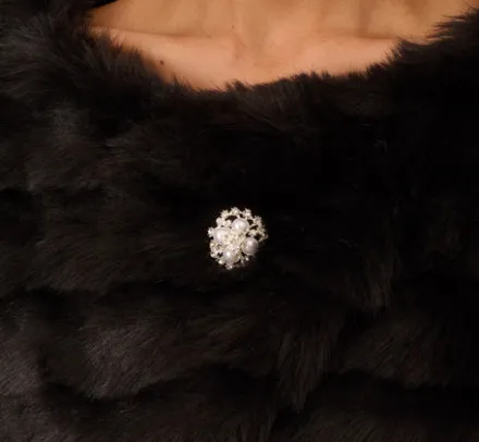 Adrianna Papell Shawls & Wraps*Faux Fur Wrap With Stone Brooch In