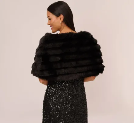 Adrianna Papell Shawls & Wraps*Faux Fur Wrap With Stone Brooch In