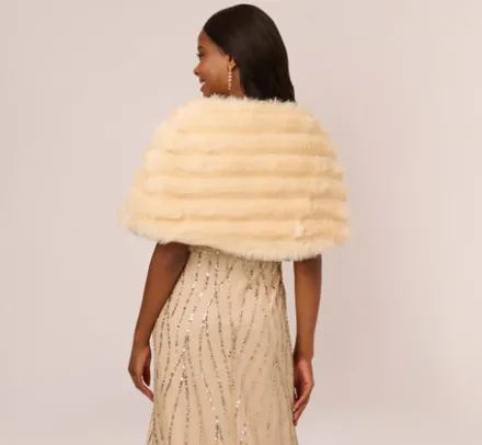 Adrianna Papell Shawls & Wraps*Faux Fur Wrap With Stone Brooch In