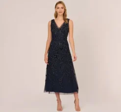 Adrianna Papell Wedding Guest Dresses|Grandmother Of The Bride & Groom*Floral Beaded Ankle Length Sleeveless Gown In