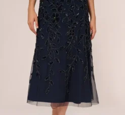 Adrianna Papell Wedding Guest Dresses|Grandmother Of The Bride & Groom*Floral Beaded Ankle Length Sleeveless Gown In