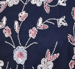 Adrianna Papell Wedding Guest Dresses|Formal Dresses*Floral Beaded Blouson Tea Length Dress In Navy Blush