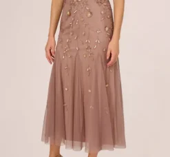 Adrianna Papell Wedding Guest Dresses|Formal Dresses*Floral Beaded Blouson Tea Length Dress In