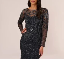 Adrianna Papell Wedding Guest Dresses|Formal Dresses*Floral Beaded Dress With Sheer Long Sleeves In