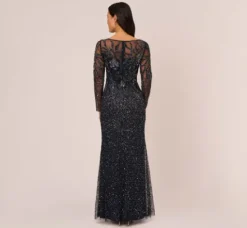 Adrianna Papell Wedding Guest Dresses|Formal Dresses*Floral Beaded Dress With Sheer Long Sleeves In