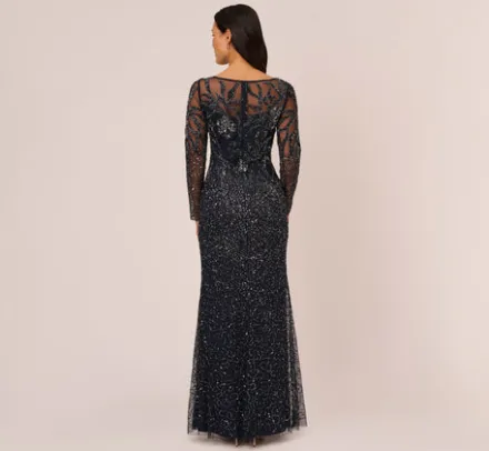 Adrianna Papell Wedding Guest Dresses|Formal Dresses*Floral Beaded Dress With Sheer Long Sleeves In