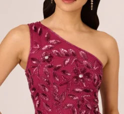Adrianna Papell Wedding Guest Dresses|Formal Dresses*Floral Beaded One Shoulder Mermaid Gown With Godet Skirt In