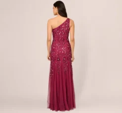 Adrianna Papell Wedding Guest Dresses|Formal Dresses*Floral Beaded One Shoulder Mermaid Gown With Godet Skirt In