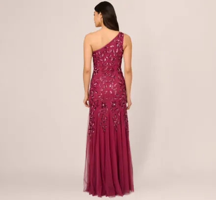 Adrianna Papell Wedding Guest Dresses|Formal Dresses*Floral Beaded One Shoulder Mermaid Gown With Godet Skirt In