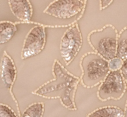 Adrianna Papell Wedding Guest Dresses*Floral Beaded Sheath Dress With Sheer Neck And Sleeves In
