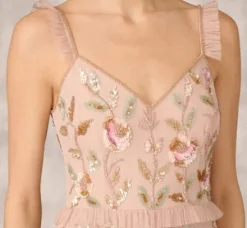 Adrianna Papell Wedding Guest Dresses|Formal Dresses*Floral Beaded Tiered Gown With Ruffle Details In Pink Multi
