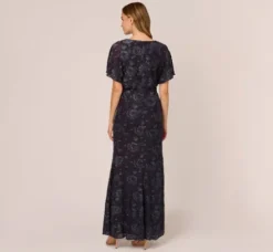 Adrianna Papell Wedding Guest Dresses|Formal Dresses*Floral Burnout Velvet Long Blouson Gown In