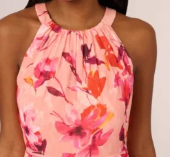Adrianna Papell Wedding Guest Dresses|Day Dresses*Floral Chiffon Halter Dress With Tiered Skirt In Apricot Multi