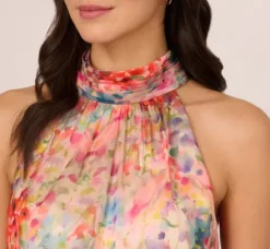 Adrianna Papell Wedding Guest Dresses|Day Dresses*Floral Chiffon Halter Midi Dress With Blouson Bodice In Red Multi