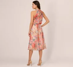 Adrianna Papell Wedding Guest Dresses|Day Dresses*Floral Chiffon Halter Midi Dress With Blouson Bodice In Red Multi