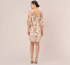 Adrianna Papell Wedding Guest Dresses|Day Dresses*Floral Embroidered Bell Sleeve Sheath Dress In Blush Multi