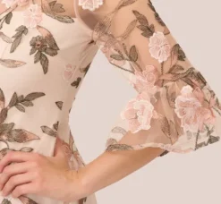 Adrianna Papell Wedding Guest Dresses|Day Dresses*Floral Embroidered Bell Sleeve Sheath Dress In Blush Multi