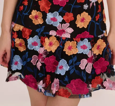 Adrianna Papell Wedding Guest Dresses|Ap Exclusives*Floral Embroidered Flounce Dress With Sheer Short Sleeves In Black Multi