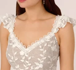 Adrianna Papell Day Dresses|Little White Dresses*Floral Embroidered Lace Dress With Ruffle Trim In Ivory Nude