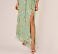 Adrianna Papell Wedding Guest Dresses|Ap Exclusives*Floral Embroidered Maxi Dress With Sheer Flutter Sleeves In Sage Multi
