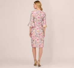 Adrianna Papell Wedding Guest Dresses|Day Dresses*Floral Embroidered Sheath Dress With Three Quarter Bell Sleeves In Blush Multi