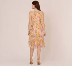 Adrianna Papell Wedding Guest Dresses|Petite-Friendly*Floral Embroidered Sleeveless Midi Dress With High Low Skirt In Yellow Orange Multi